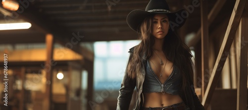 A Beautiful Badass Asian Cowgirl wearing Lingerwear - Amazing Cowgirl Background - Clothes are in the Raw, Tough and Grunge Style - Asian Cowgirl Wallpaper created with Generative AI Technology © Sentoriak