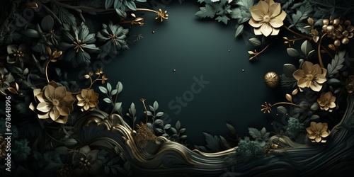 Green background with flowers, AI generated