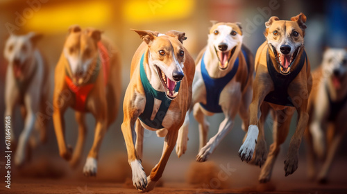 Greyhound dog running on track photo