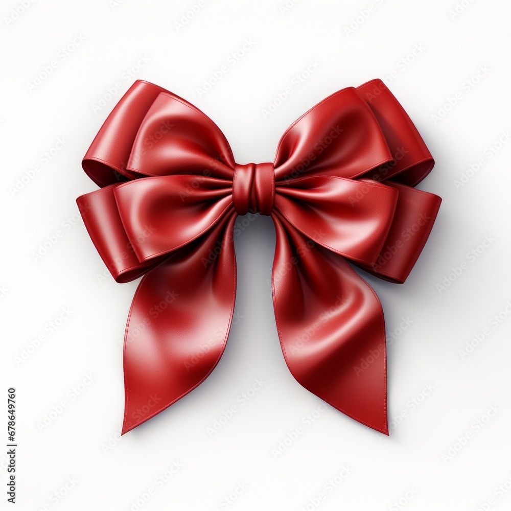 Red ribbon bow isolated on white background, AI generated