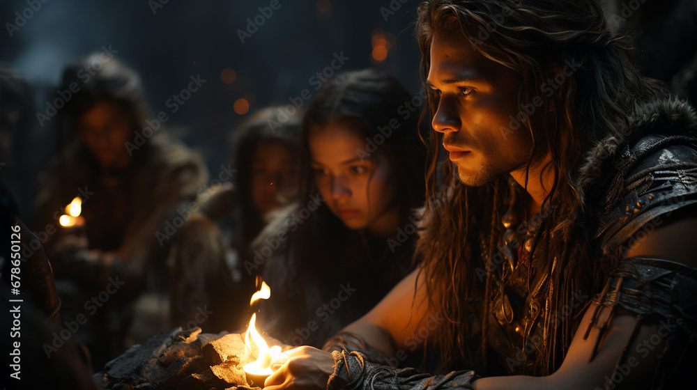 People with a campfire.