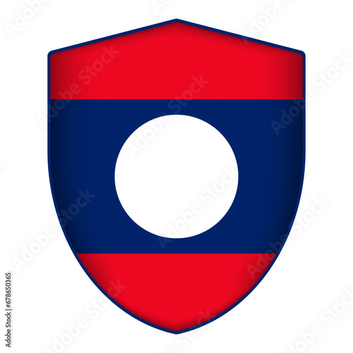 Laos flag in shield shape. Vector illustration.