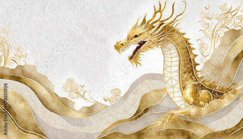 Gold dragon on a white background
 photo