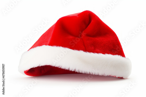 A Festive Red and White Santa Hat on a Clean, Snowy Canvas