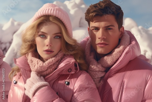 couple in  pink winter clothes © nataliya_ua