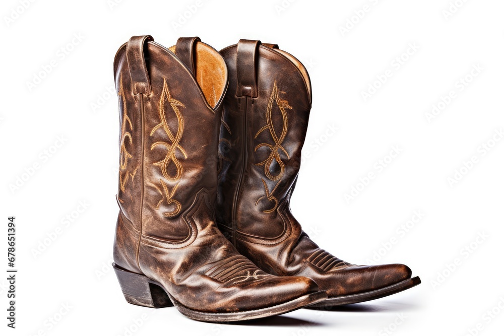 Leather Cowboy Boots On White Background Leather Cowboy Boots On White Background