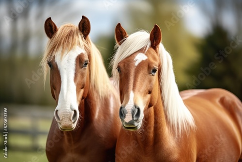 Lovely Horse Duo On Green Farm Background