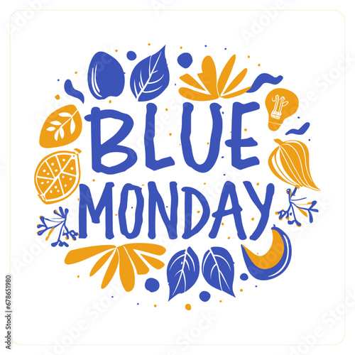 Blue Monday Typography and elements design for T shirt  poster  and print