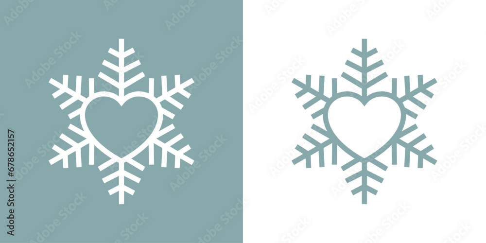 Obraz premium Tiempo de Navidad. Silueta lineal de copo de nieve con corazón para su uso en invitaciones y tarjetas