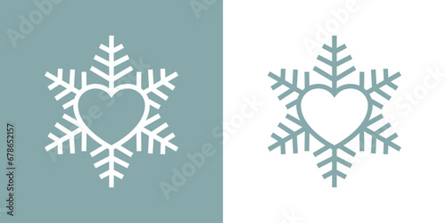 Tiempo de Navidad. Silueta lineal de copo de nieve con corazón para su uso en invitaciones y tarjetas photo