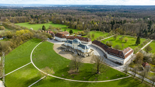 Fotografie Aerial view of Solitude Palace, Baroque, Stuttgart, Baden-Württemberg, Germany