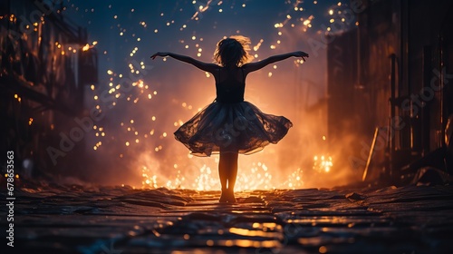 Happy girl in festive dress dancing with sparklers on New Year’s Eve © Ameer