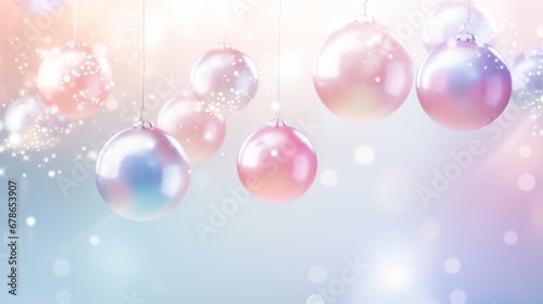 Christmas and New Year background with pink and silver baubles.