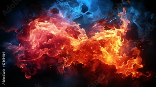 Dance of Flames: A Vivid Interplay of Fire and Smoke in Hues of Red and Blue