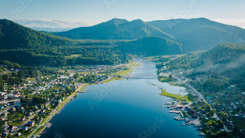 Bild auf Leinwand Aerial view of Teletskoye lake in the Altai Mountains in summer