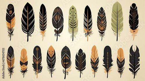 Elegant Collection of Stylized Feathers in Earth Tones on a Neutral Background © Jahid