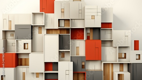 Modern Abstract Architectural Composition with Geometric Shapes and Earth Tone Colors