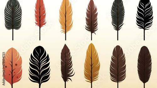 Assorted Collection of Elegant Feather Illustrations in Warm and Cool Tones