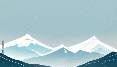 Ilustración de un paisaje suave de montañas nevadas en el invierno con una atmósfera de tranquilidad y paz photo