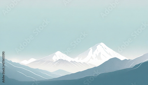 Ilustración de un paisaje suave de montañas nevadas en el invierno con una atmósfera de tranquilidad y paz © CarloSanchezPereyra