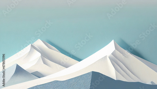 Illustration of a winter landscape with snowy mountains