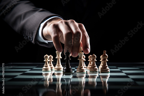 Businessman playing chess. Strategy of investment.