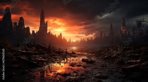 Illustration of a city destroyed by war or natural disaster.  © Farid