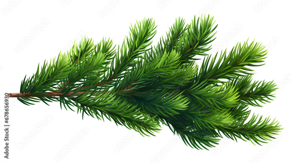 Fototapeta premium Illustration of realistic Christmas tree, green fir, and spruce branches for Xmas cards and New Year party posters on a white background,