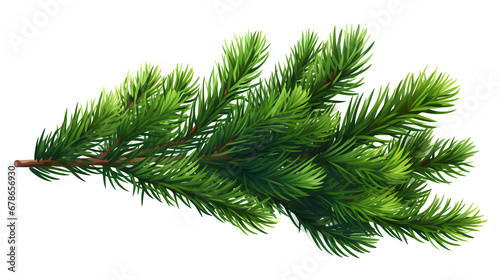 Illustration of realistic Christmas tree, green fir, and spruce branches for Xmas cards and New Year party posters on a white background,