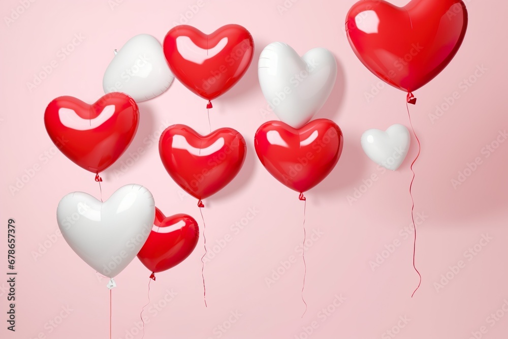 white and red heart of balloons pattern on pink background valentine abstract background   made with AI 