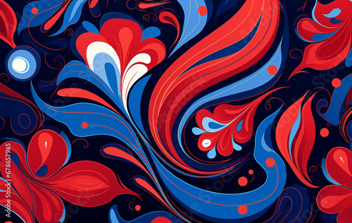 Bakground in the style of contemporary turkish art  red and blue  american prints 1880-1950 abstracted floral forms created with Generative Ai