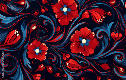 Bakground in the style of contemporary turkish art, red and blue, american prints 1880-1950 abstracted floral forms created with Generative Ai