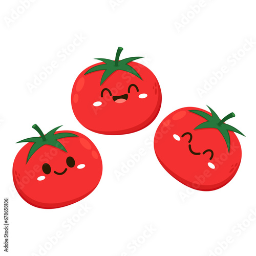 Cute tomato character design. Happy vegetable vector illustration. Cartoon tomato flat design.