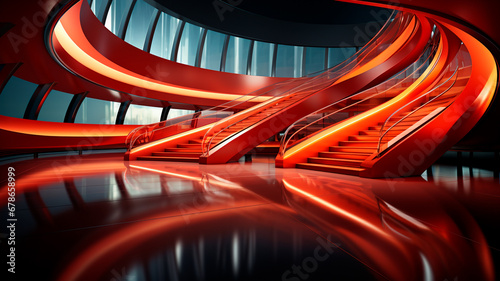 red spiral staircase, 3 d illustration.