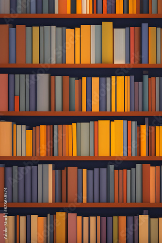 Stack of colorful books on the bookshelves Literacy Background Poly Style