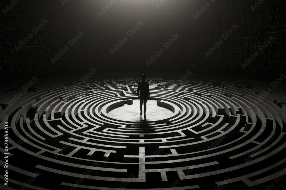 Fototapeta premium A man in a maze. Illustration