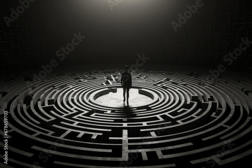 A man in a maze. Illustration