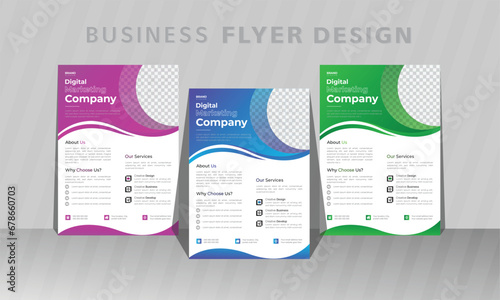 Business Flyer Layout with Blue, purple, green, and Accents. Business Flyer Corporate Flyer Template Geometric shape Flyer Circle Abstract Colorful concepts.