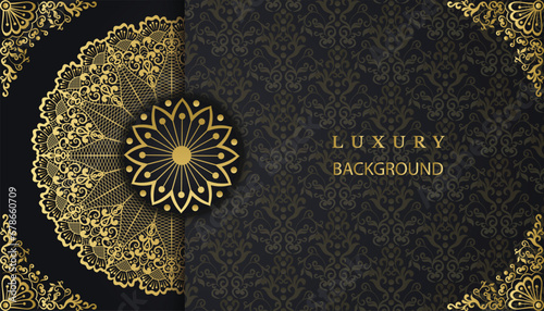 Luxury ornamental mandala design background in gold color. Beautiful luxury mandala background. Design for invitation, wedding card, Diwali, decoration. India, Indian, Arabic, Damask, Asian, Turkish