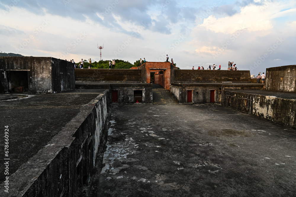 Fototapeta premium Kaohsiung, Taiwan - OCT 16, 2021: Cihou Fort or Cihou Battery formerly guarding northern entrance to Kaohsiung Harbor but now a popular weekend hike for locals and tourists.