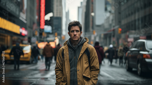 Stock photograph of one man on the street walking