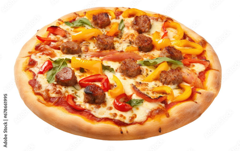 Flavorful Sausage and Bell Pepper Pizza On Transparent Background.
