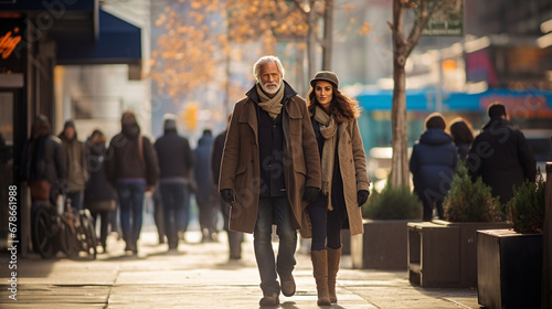 Stock photograph of couple of men and women on the street walking