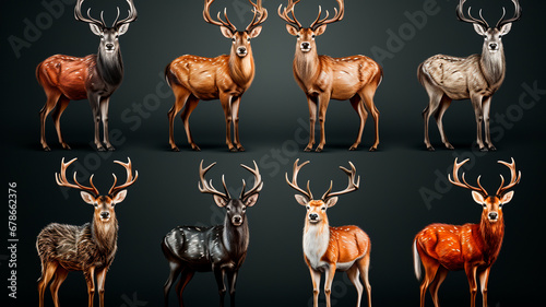 set of different animals on black background