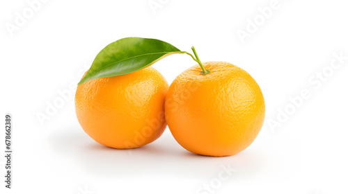 Fresh Oranges with Leaf Isolated on White Background
