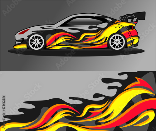 racing car wrap rally livery. design abstract tribal strip for car wrap  vinyl sticker  and decal. isolated on black background  