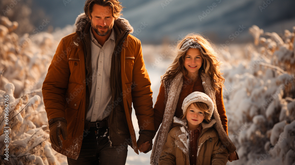 happy young family in winter