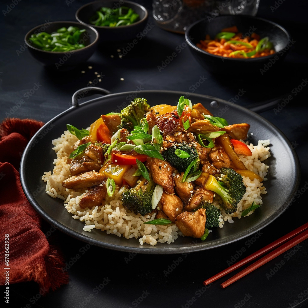 Chinese Wog with Chicken Fried Rice. Unusual background. Chinese food. Homemade food. Chinese Wog with Chicken Fried Rice. Unusual background. Chinese food. Homemade food.