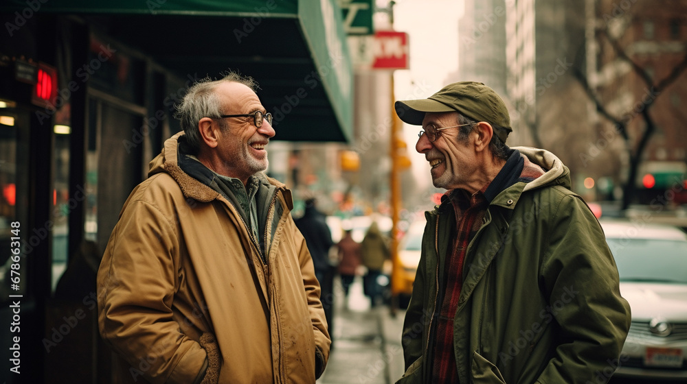 Stock photograph of couple of men on the street talking Stock photograph of couple of men on the street talking