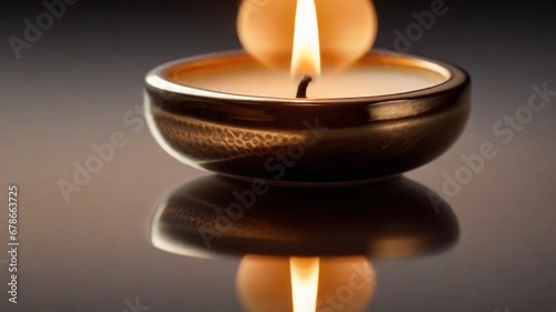Capture the reflections of the candle flame on surrounding surfaces, showcasing the interplay of light and shadow in the candlelit environment, AI generated, background image